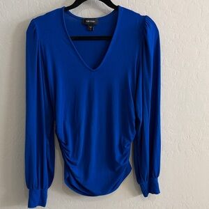 Karen Kane Royal Blue V-Neck Long Sleeve Ruched Top